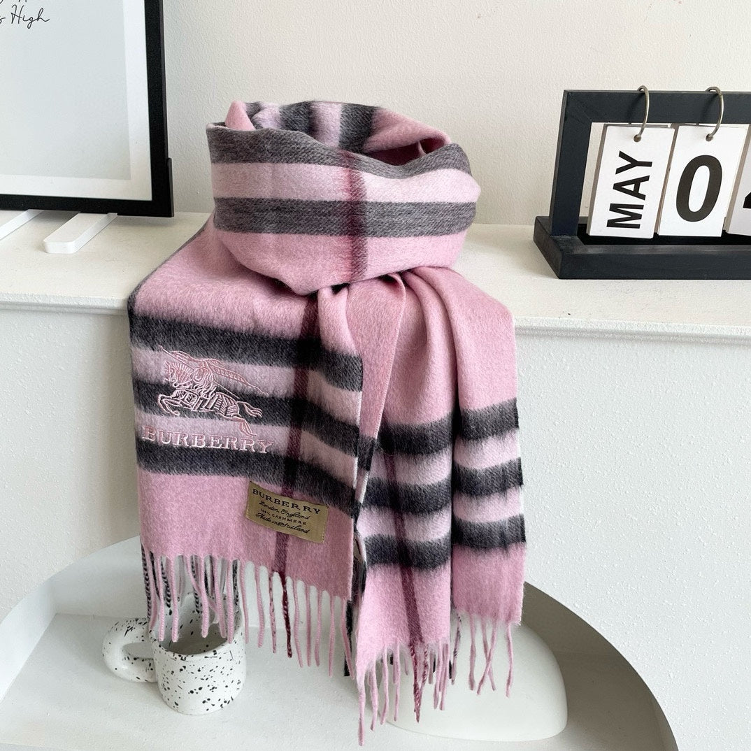 CHECK SCARF 180 CM IN LIGHT PINK MIX BLACK CASHMERE 405486 mysite