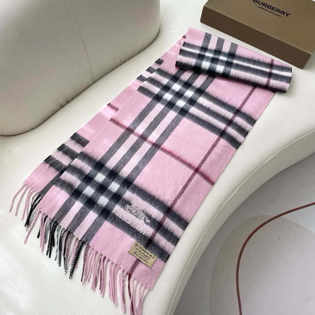 CHECK SCARF 180 CM IN LIGHT PINK MIX BLACK CASHMERE 405486 mysite