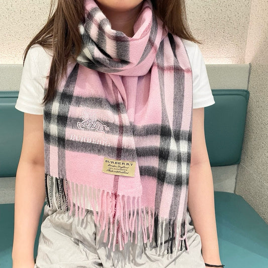 CHECK SCARF 180 CM IN LIGHT PINK MIX BLACK CASHMERE 405486 mysite