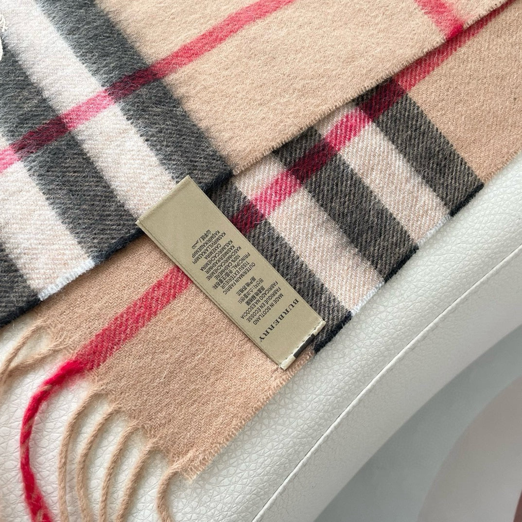 CHECK SCARF 180 CM IN CAMEL BEIGE CASHMERE 405487 mysite