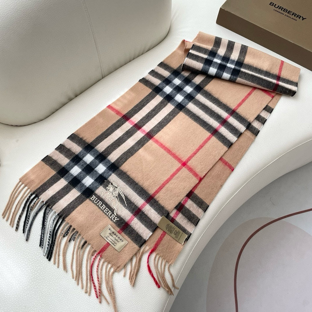 CHECK SCARF 180 CM IN CAMEL BEIGE CASHMERE 405487 mysite