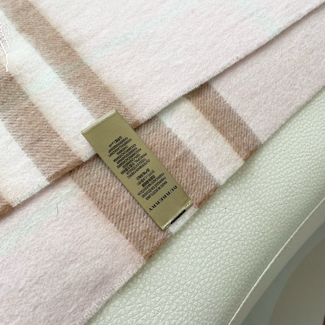 CHECK SCARF 180 CM IN SOFT PINK MIX BROWN CASHMERE 405488 mysite