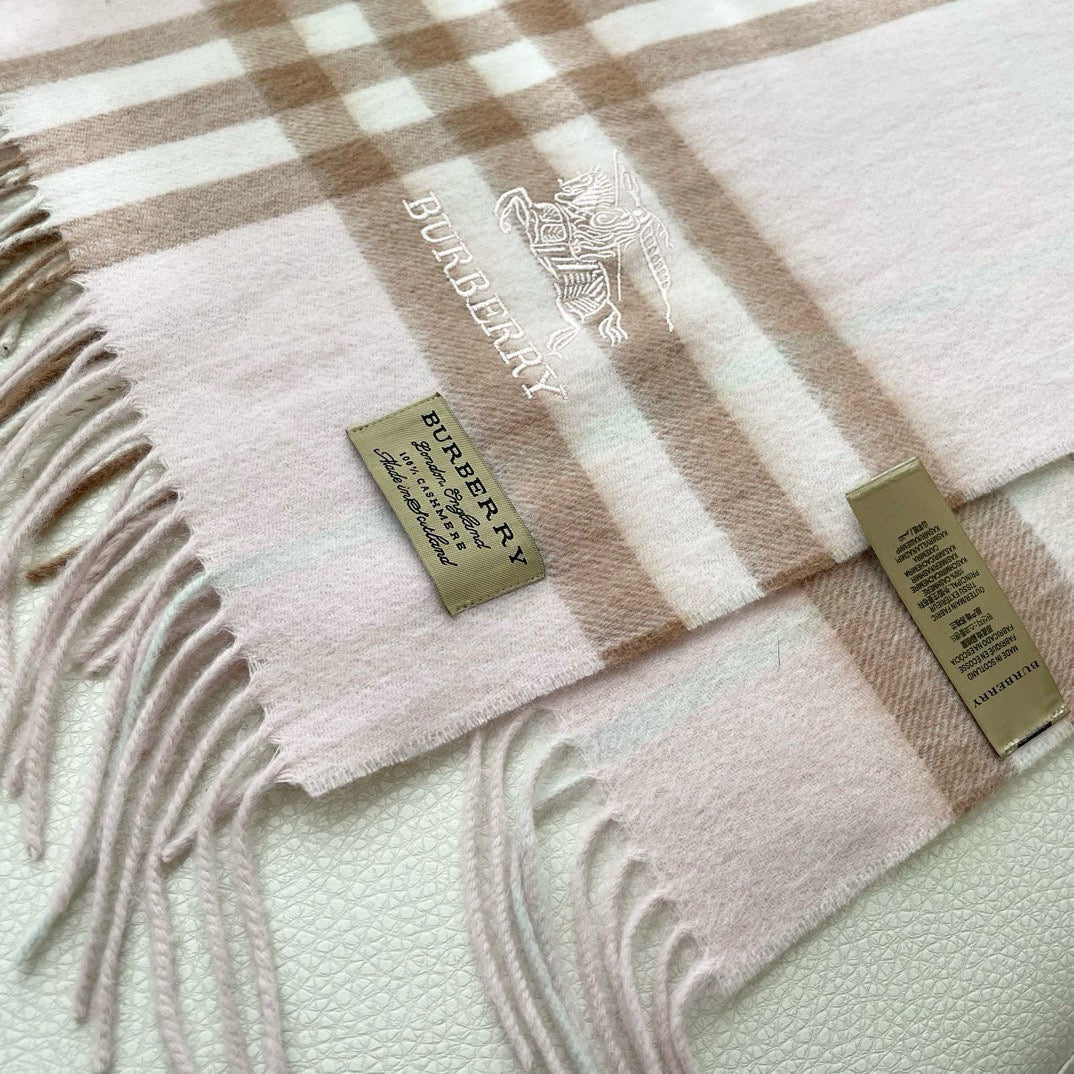 CHECK SCARF 180 CM IN SOFT PINK MIX BROWN CASHMERE 405488 mysite