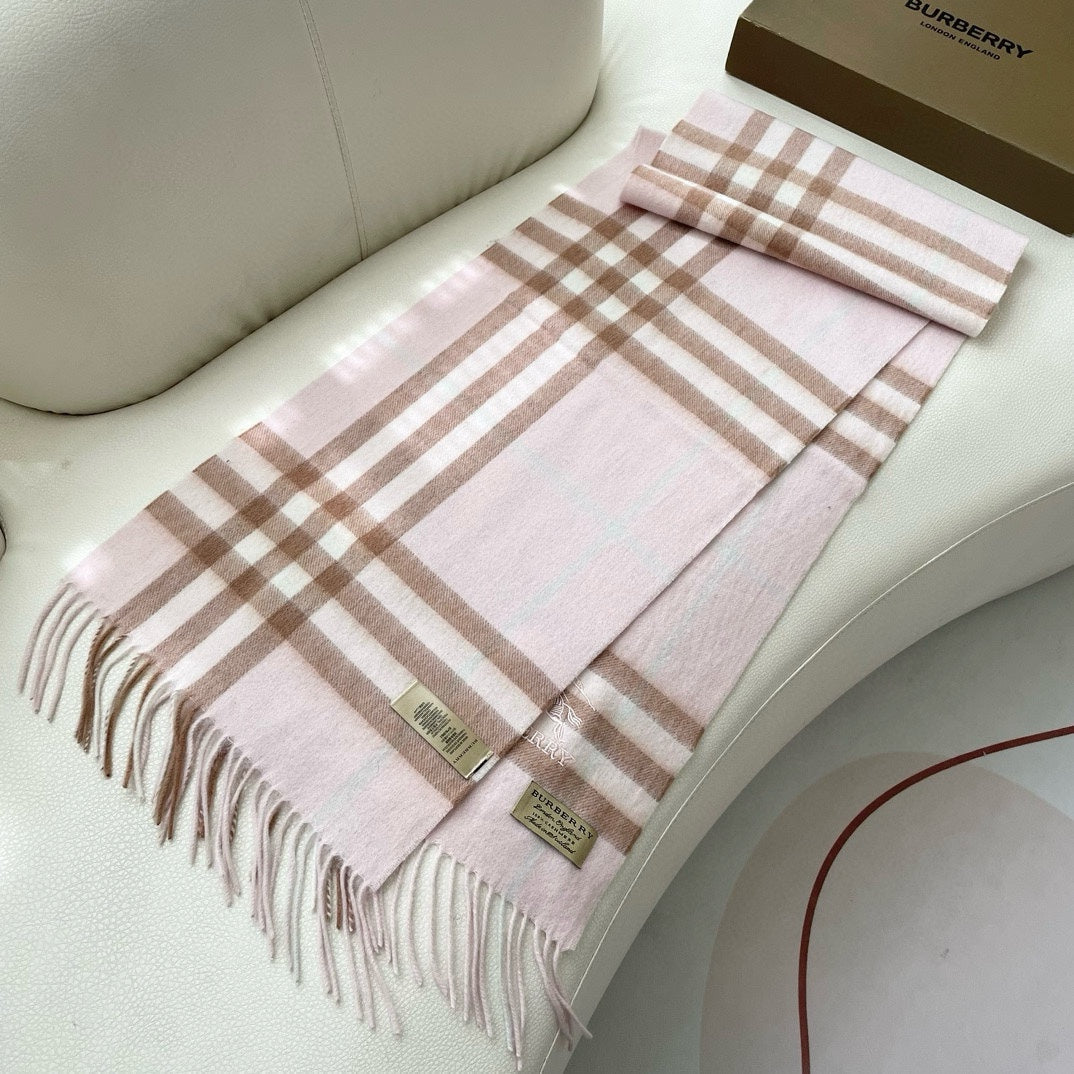 CHECK SCARF 180 CM IN SOFT PINK MIX BROWN CASHMERE 405488 mysite