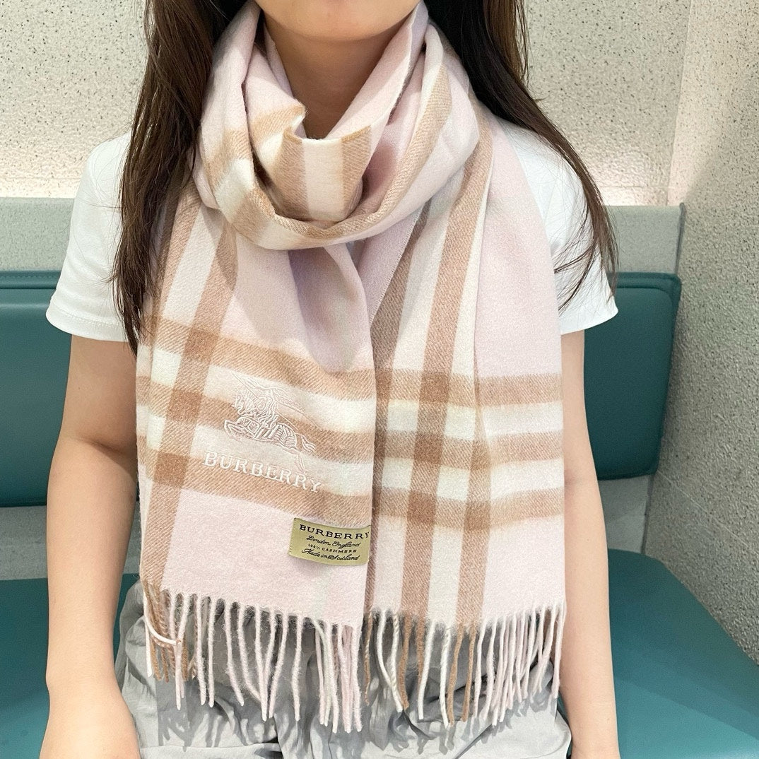 CHECK SCARF 180 CM IN SOFT PINK MIX BROWN CASHMERE 405488 mysite