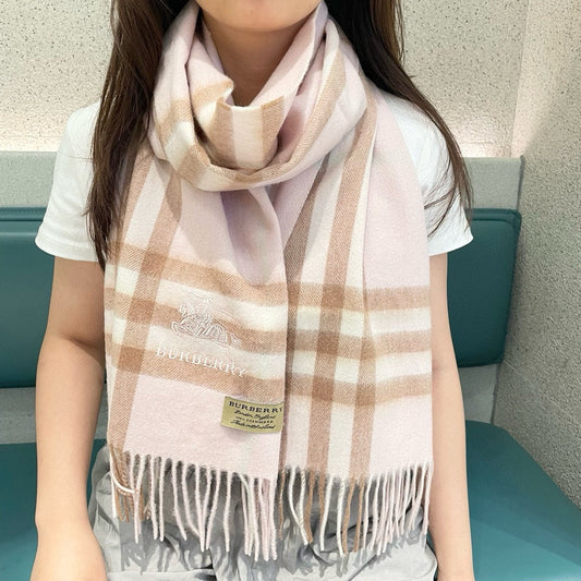 CHECK SCARF 180 CM IN SOFT PINK MIX BROWN CASHMERE 405488 mysite