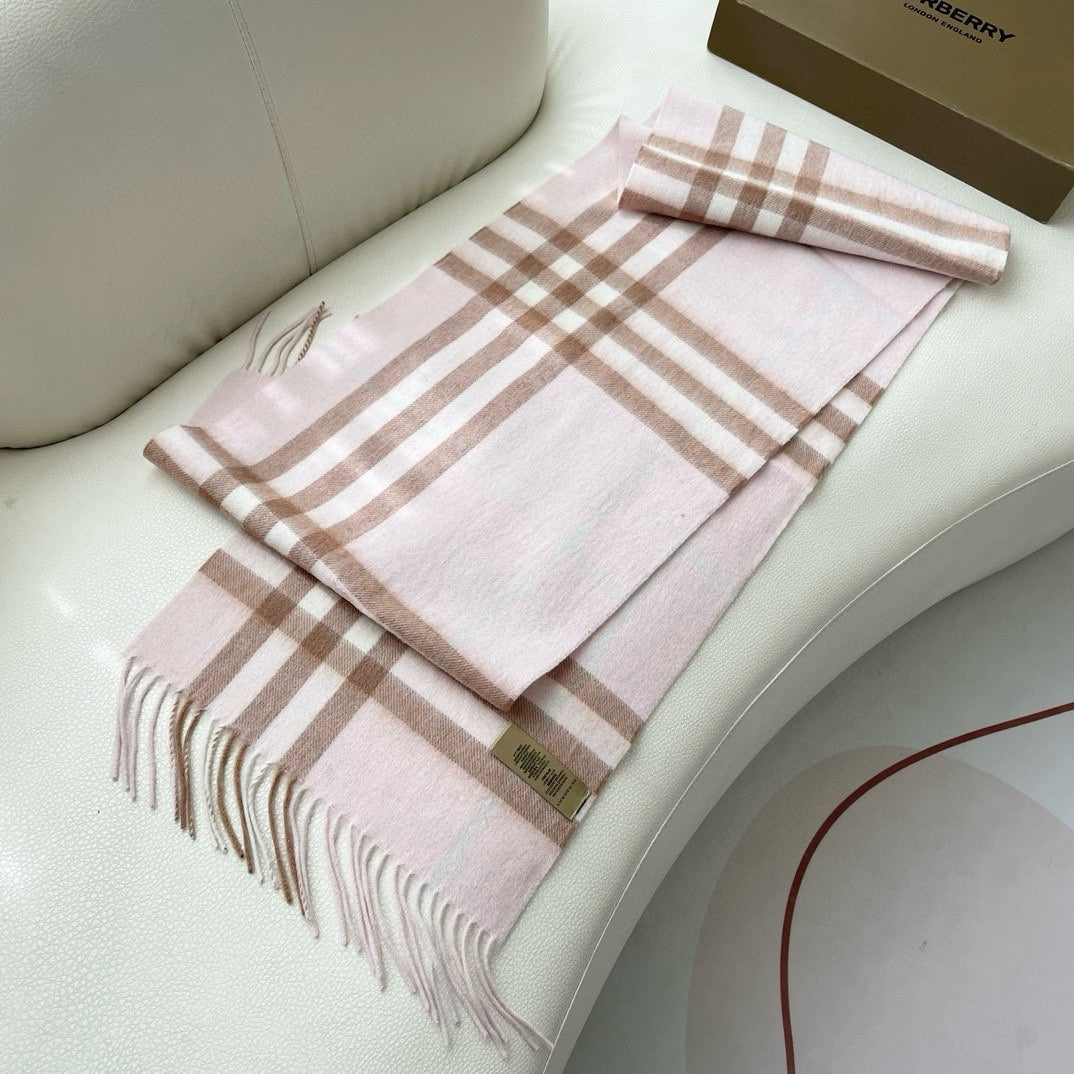 CHECK SCARF 180 CM IN SOFT PINK MIX BROWN CASHMERE 405488 mysite