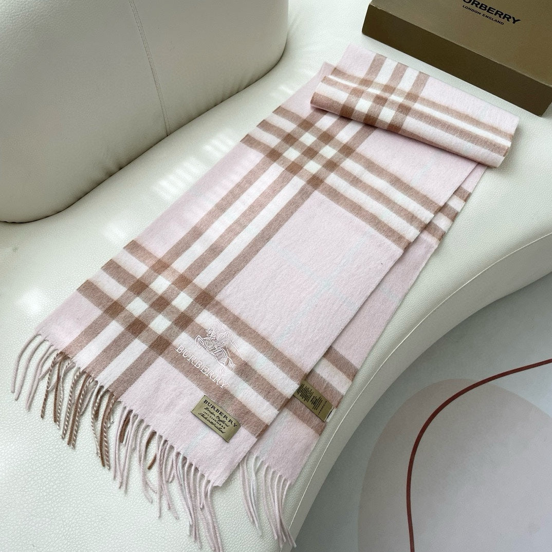 CHECK SCARF 180 CM IN SOFT PINK MIX BROWN CASHMERE 405488 mysite