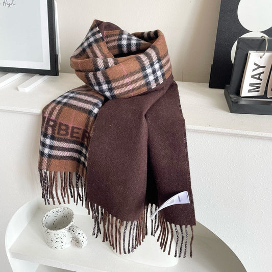 REVERSIBLE CHECK CASHMERE SCARF 180 CM CHOCOLATE BROWN 405498 mysite