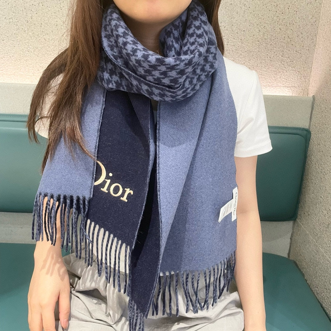 SCARF 180 CM NAVY BLUE WOOL AND CASHMERE 407336 mysite