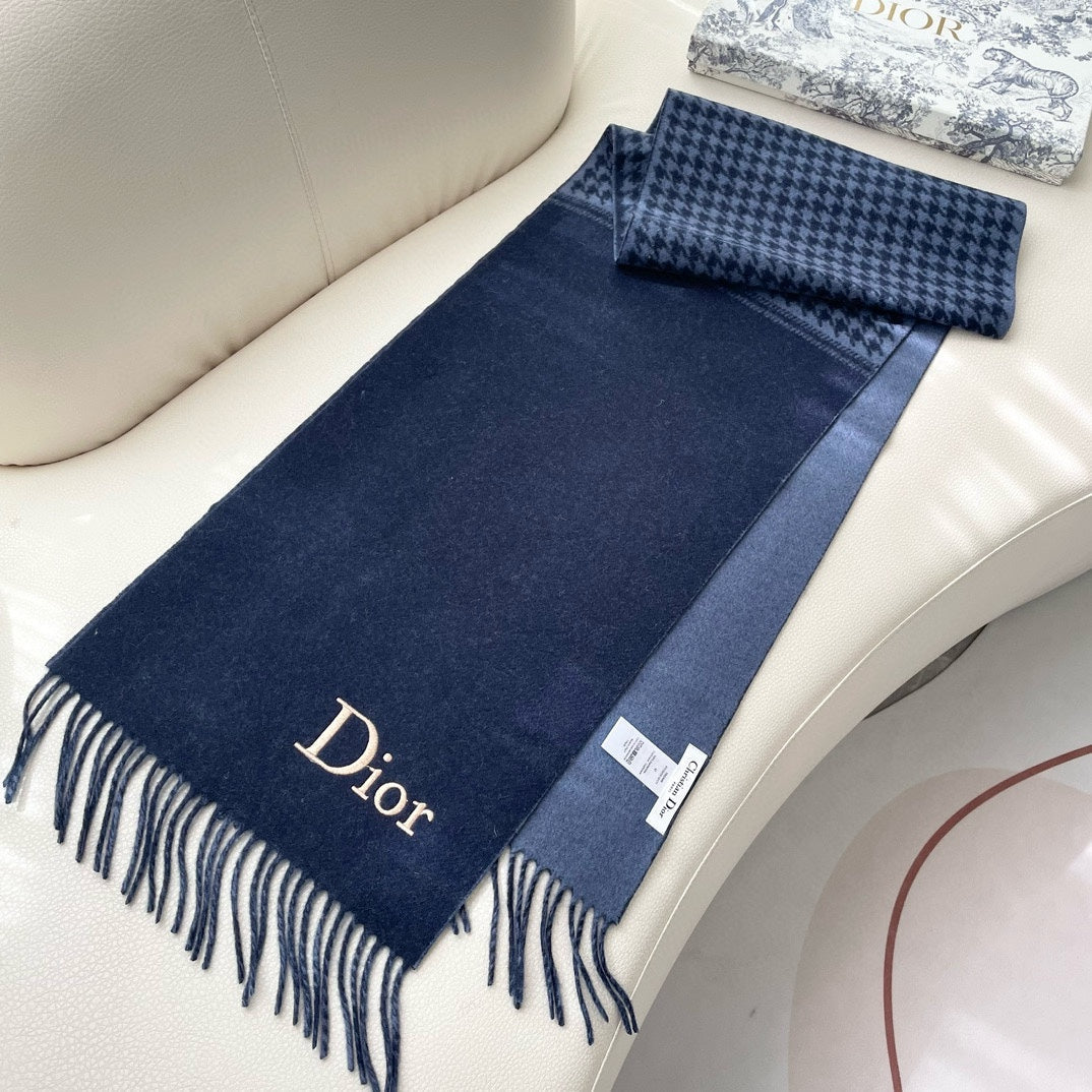 SCARF 180 CM NAVY BLUE WOOL AND CASHMERE 407336 mysite