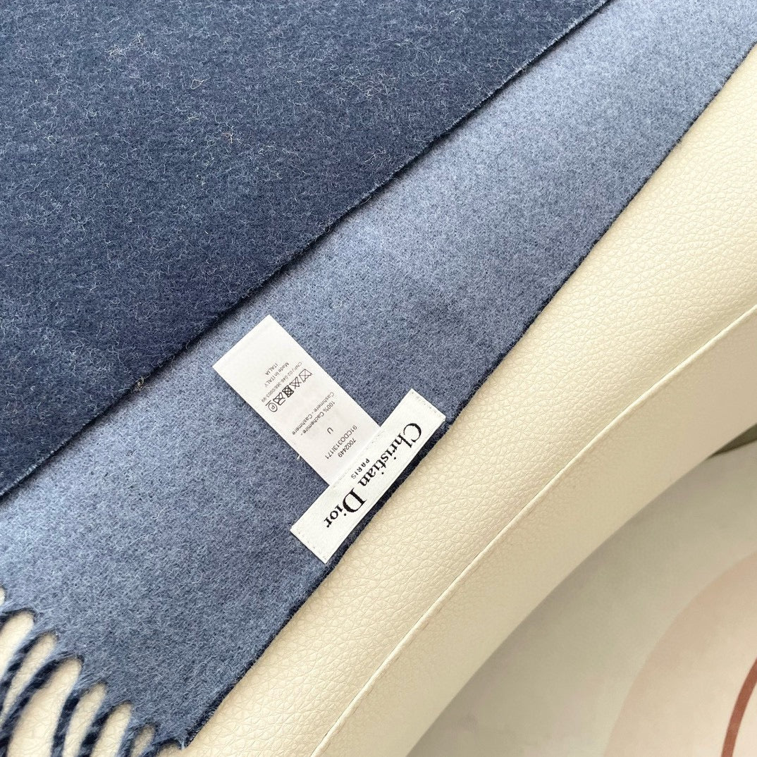 SCARF 180 CM NAVY BLUE WOOL AND CASHMERE 407336 mysite