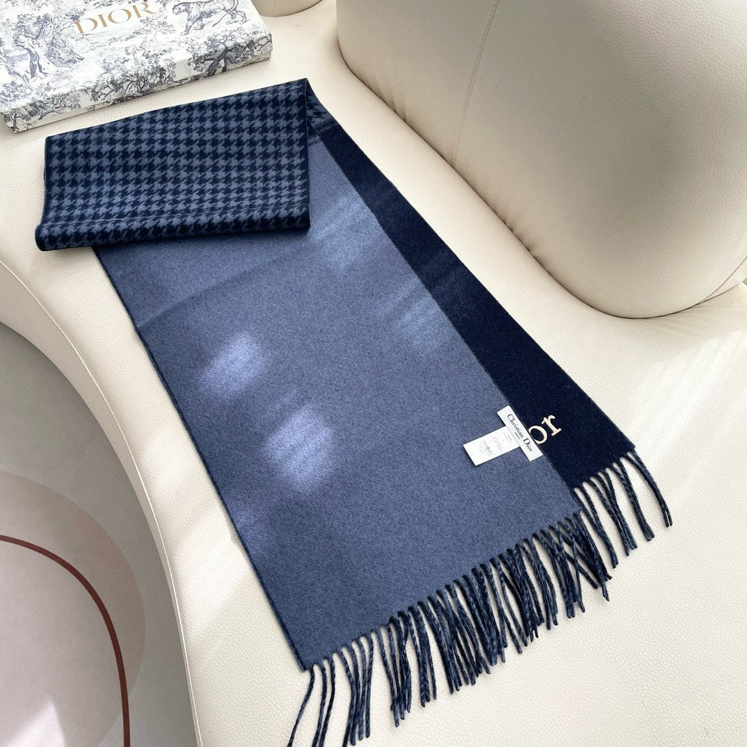 SCARF 180 CM NAVY BLUE WOOL AND CASHMERE 407336 mysite