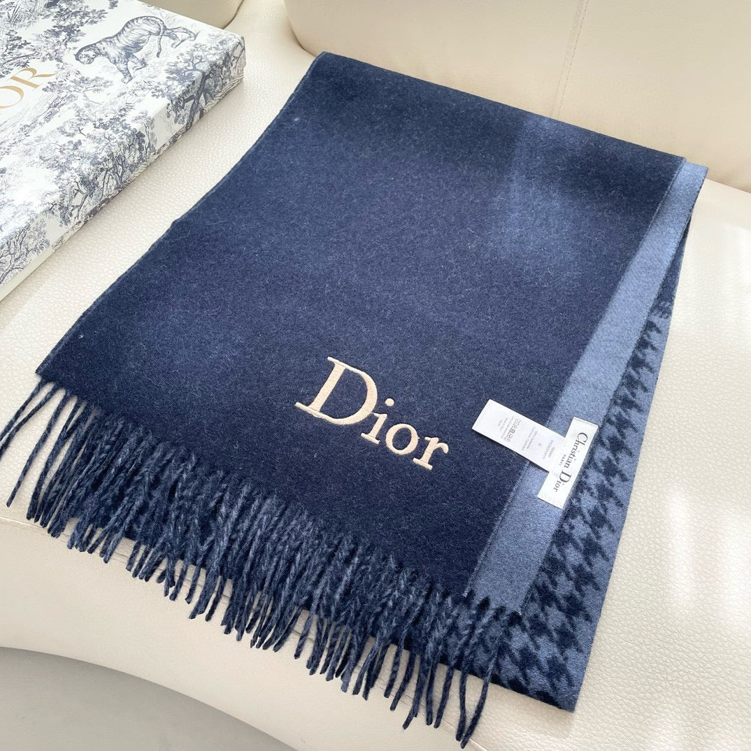 SCARF 180 CM NAVY BLUE WOOL AND CASHMERE 407336 mysite
