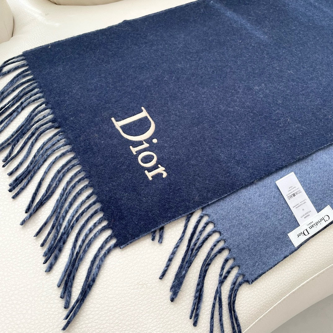 SCARF 180 CM NAVY BLUE WOOL AND CASHMERE 407336 mysite