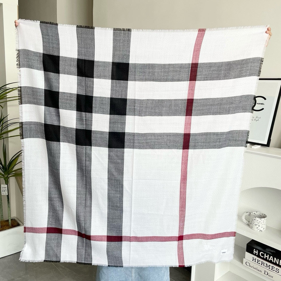 CHECK CASHMERE SCARF 120 CM WHITE 407343 mysite