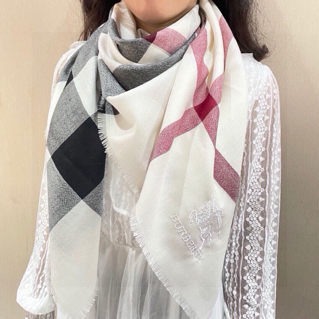 CHECK CASHMERE SCARF 120 CM WHITE 407343 mysite