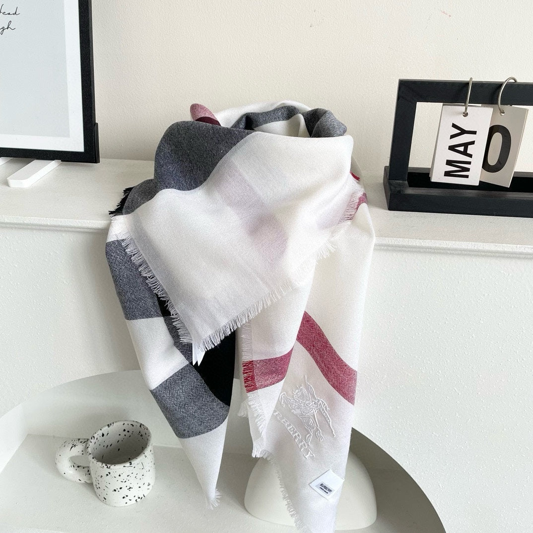 CHECK CASHMERE SCARF 120 CM WHITE 407343 mysite