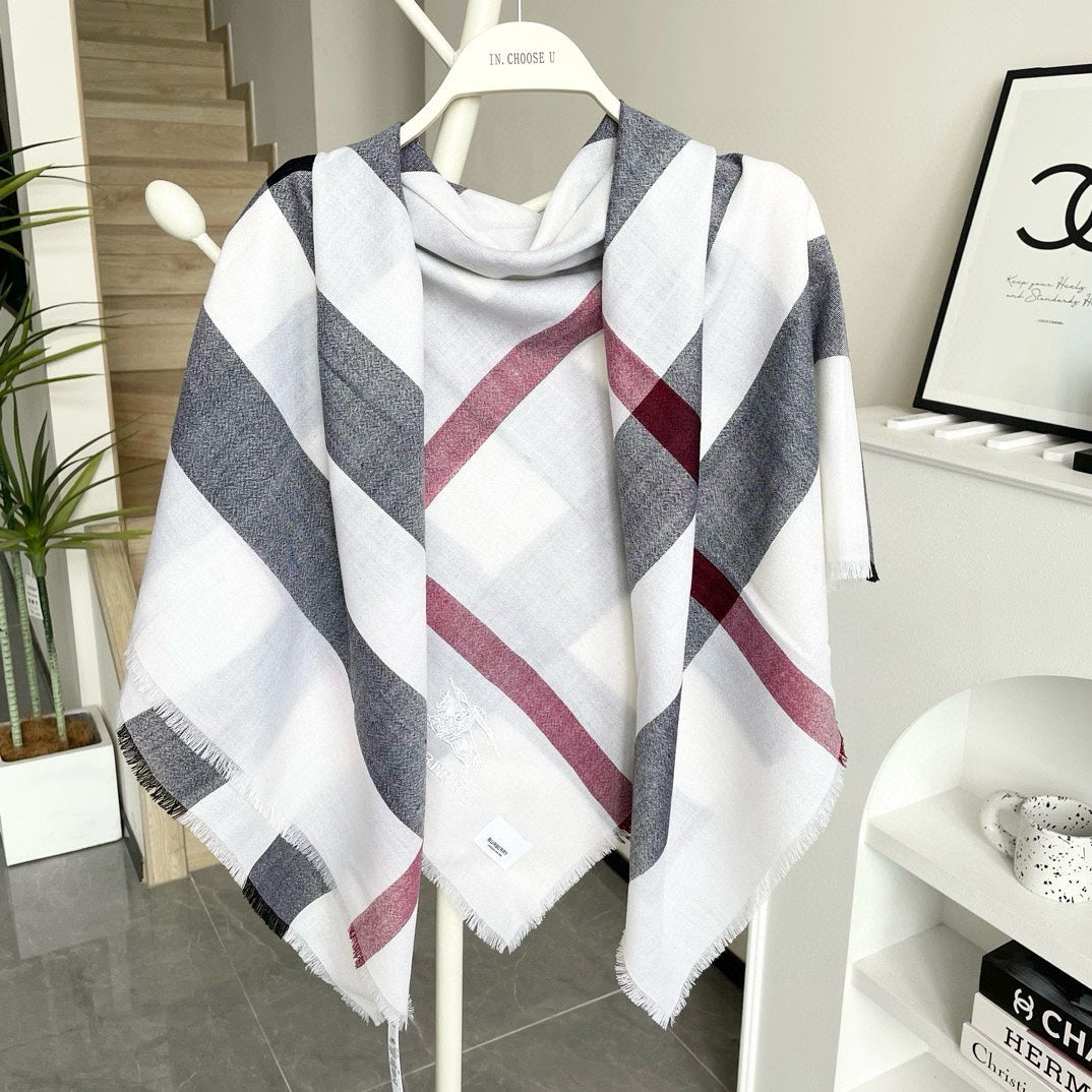 CHECK CASHMERE SCARF 120 CM WHITE 407343 mysite