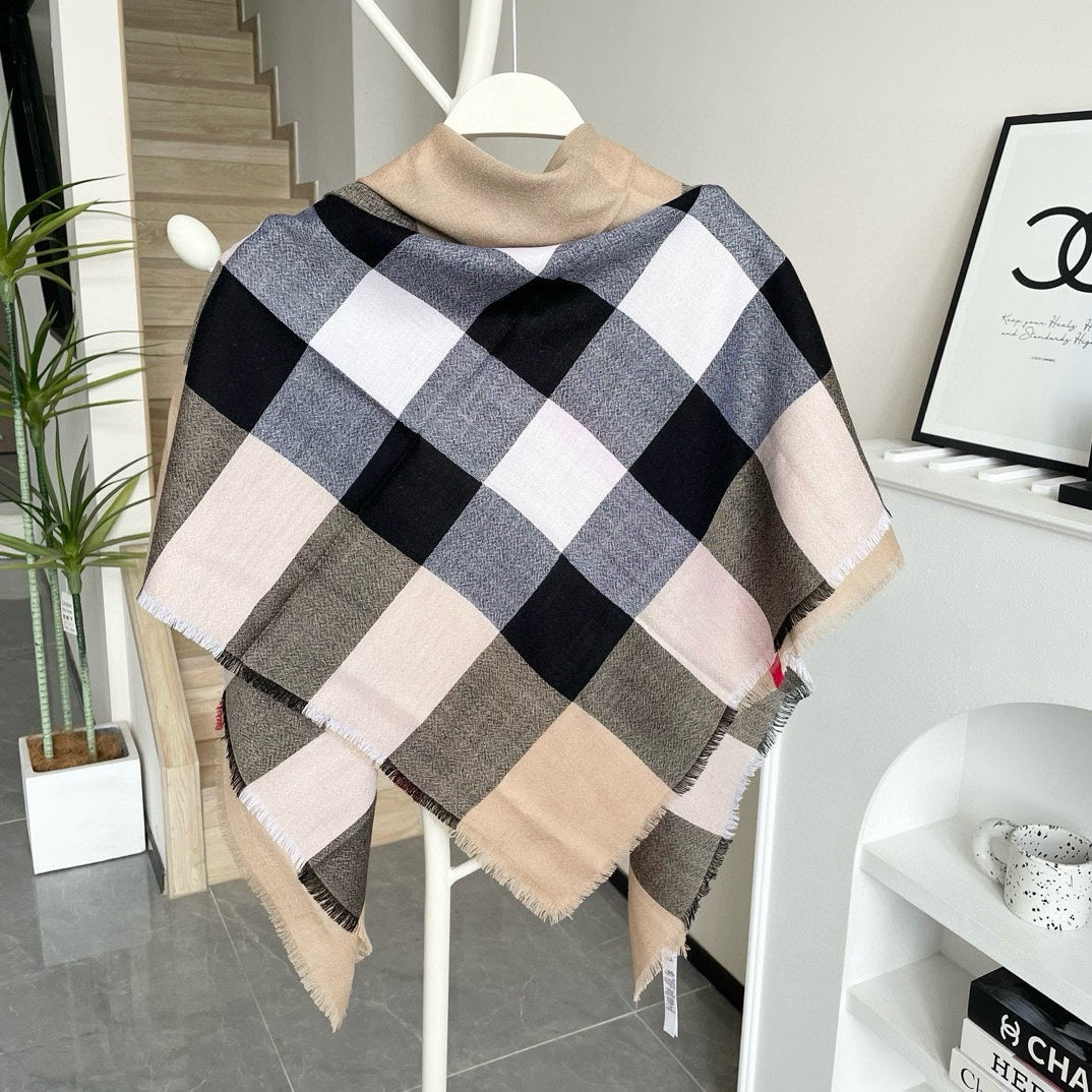 CHECK CASHMERE SCARF 120 CM TAN BROWN 407344 mysite