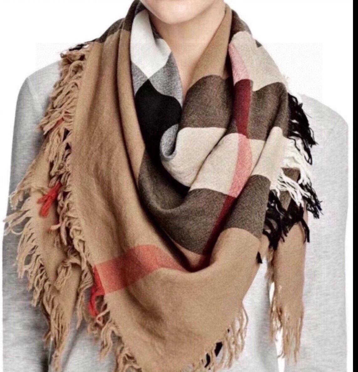 CHECK CASHMERE SCARF 120 CM TAN BROWN 407344 mysite