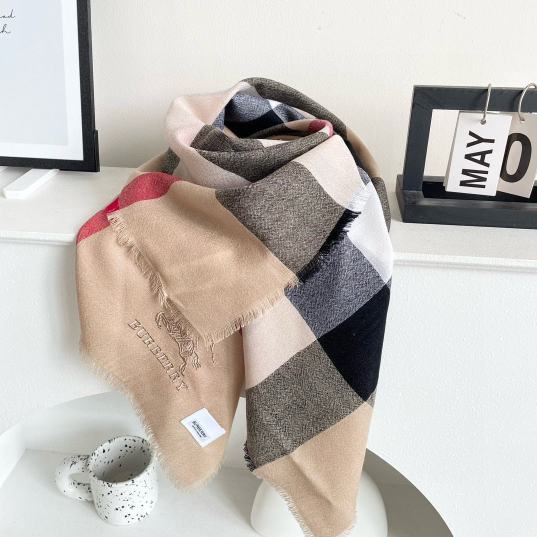 CHECK CASHMERE SCARF 120 CM TAN BROWN 407344 mysite