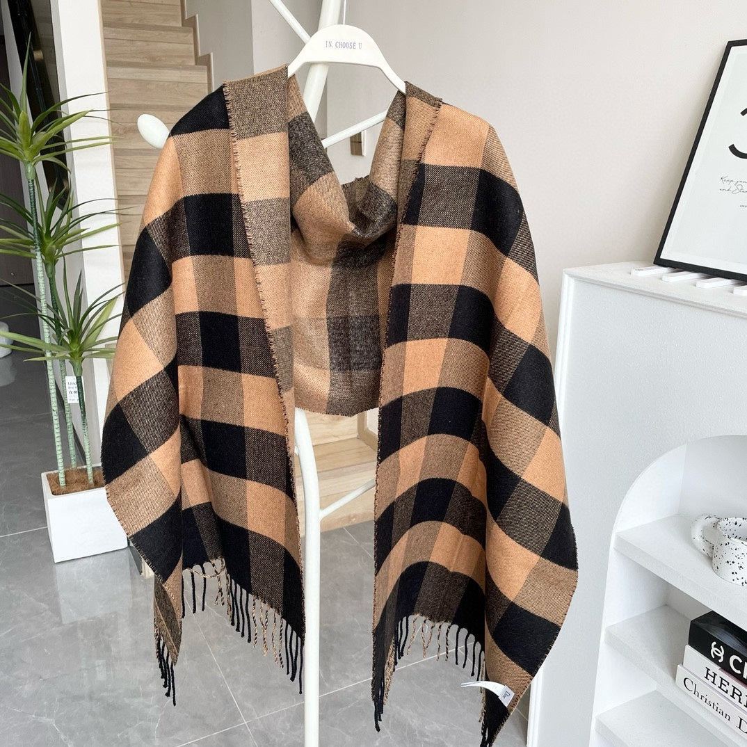 CHECK SCARF 180 CM IN BLACK MIX SAND YELLOW CASHMERE AND WOOL 415298 mysite