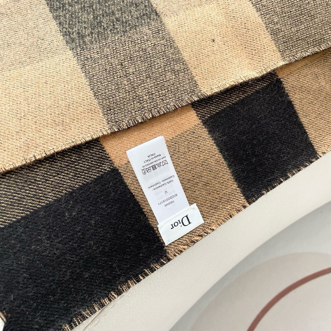 CHECK SCARF 180 CM IN BLACK MIX SAND YELLOW CASHMERE AND WOOL 415298 mysite