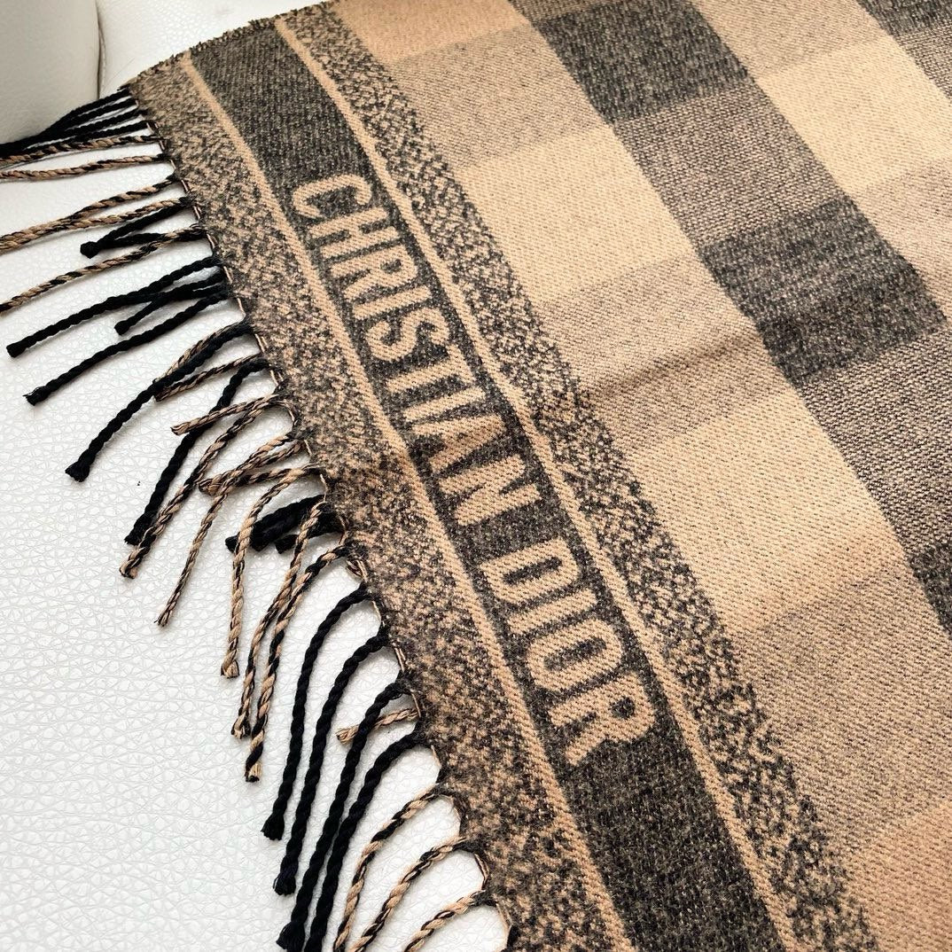 CHECK SCARF 180 CM IN BLACK MIX SAND YELLOW CASHMERE AND WOOL 415298 mysite