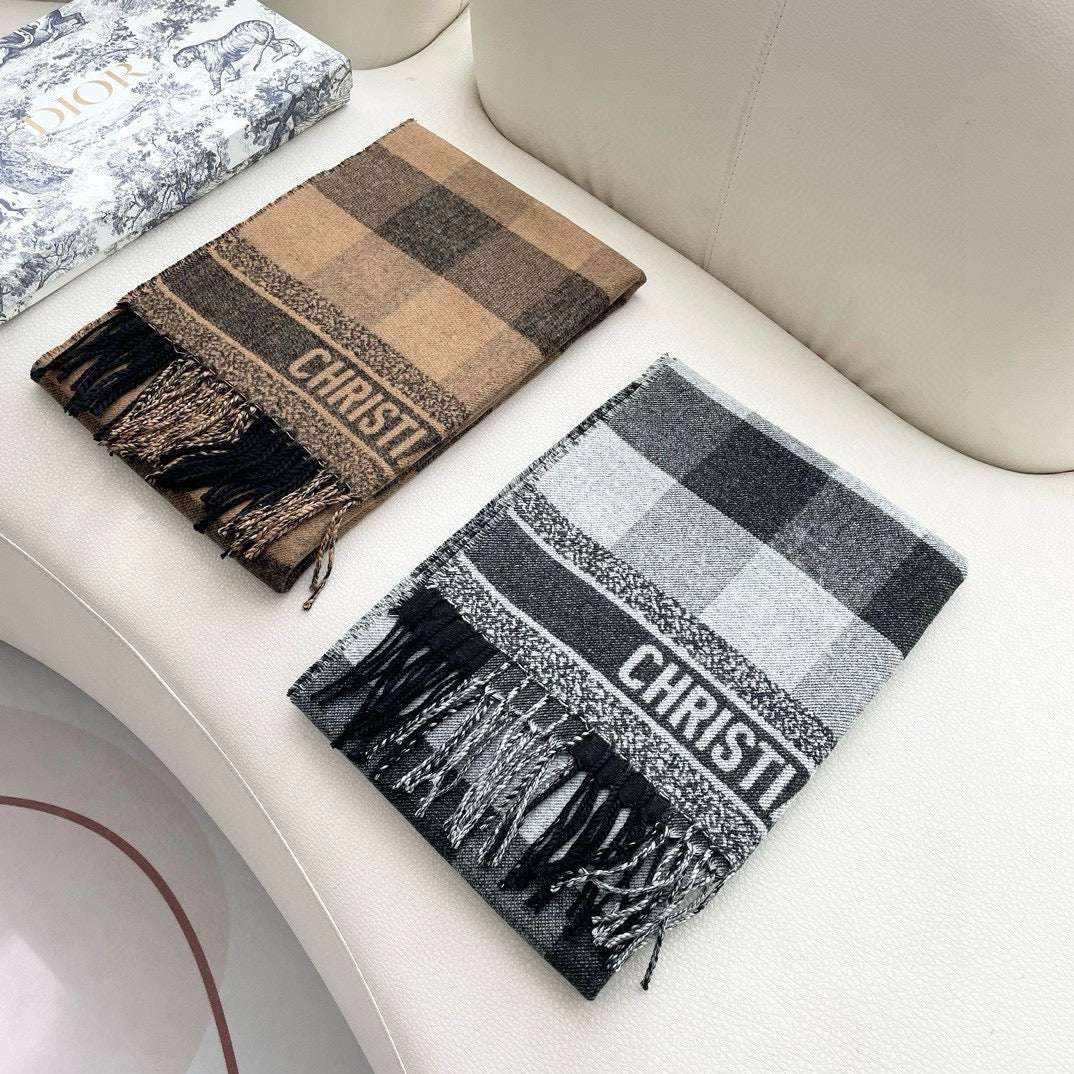 CHECK SCARF 180 CM IN BLACK MIX WHITE CASHMERE AND WOOL 415299 mysite