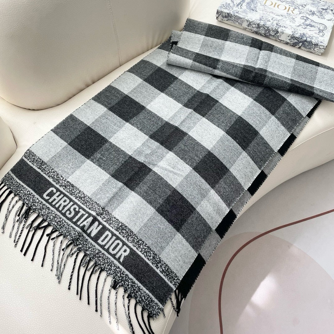 CHECK SCARF 180 CM IN BLACK MIX WHITE CASHMERE AND WOOL 415299 mysite