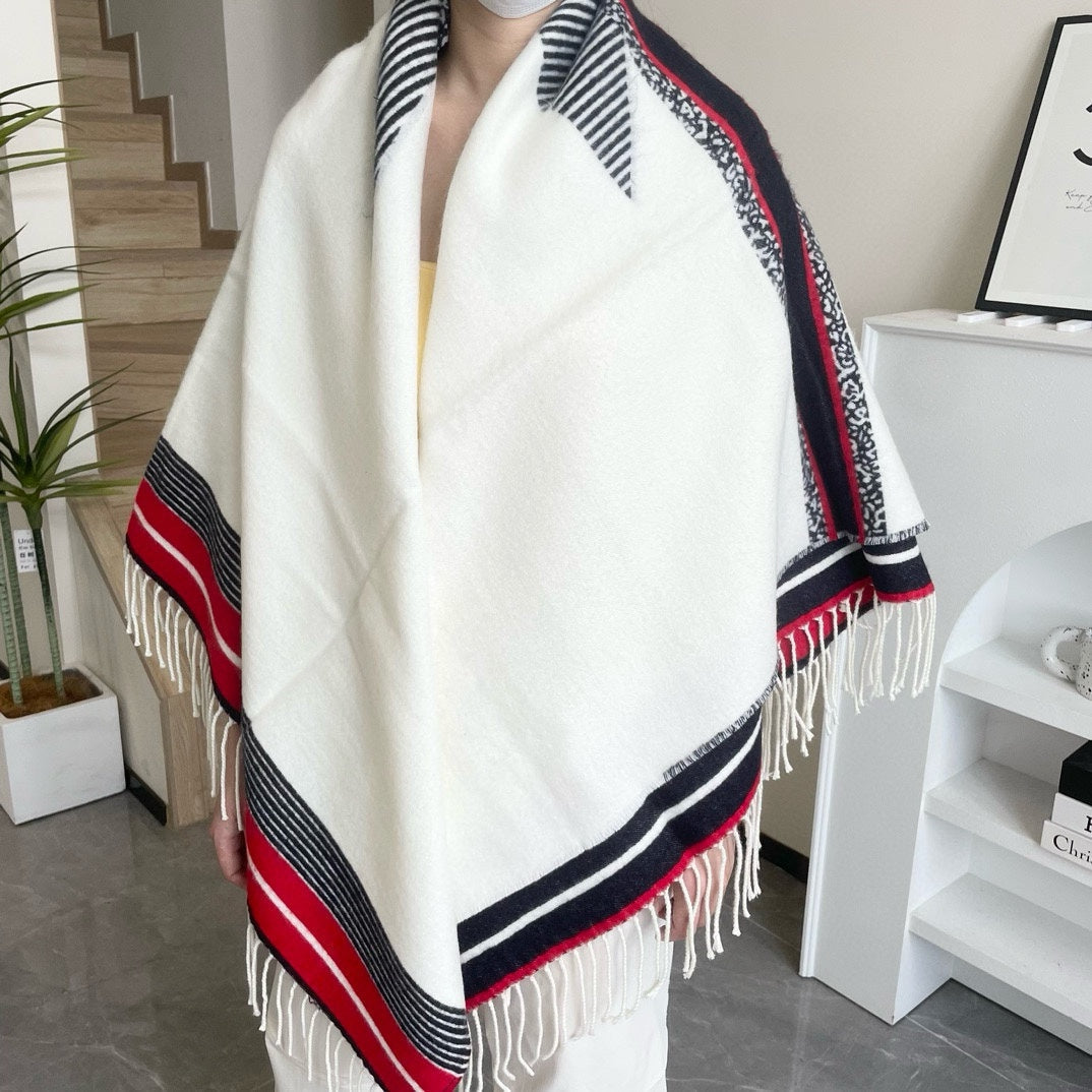 LARGE SHAWL 140 CM IN WHITE MIX COLORFUL CASHMERE AND WOOL 416843 mysite