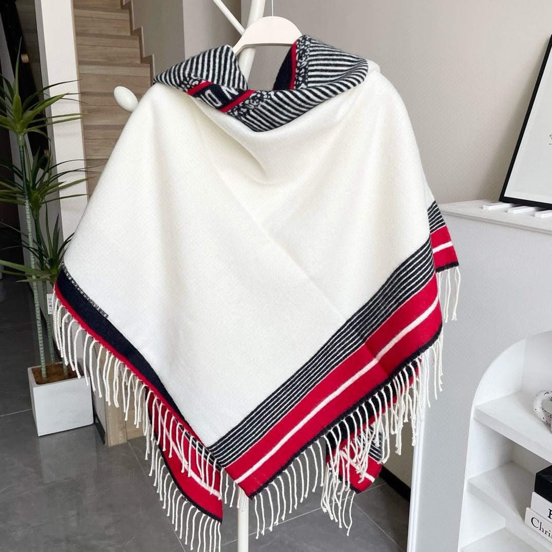 LARGE SHAWL 140 CM IN WHITE MIX COLORFUL CASHMERE AND WOOL 416843 mysite