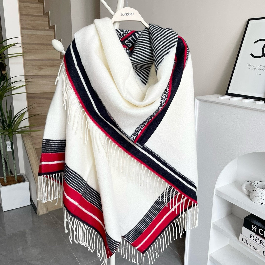 LARGE SHAWL 140 CM IN WHITE MIX COLORFUL CASHMERE AND WOOL 416843 mysite