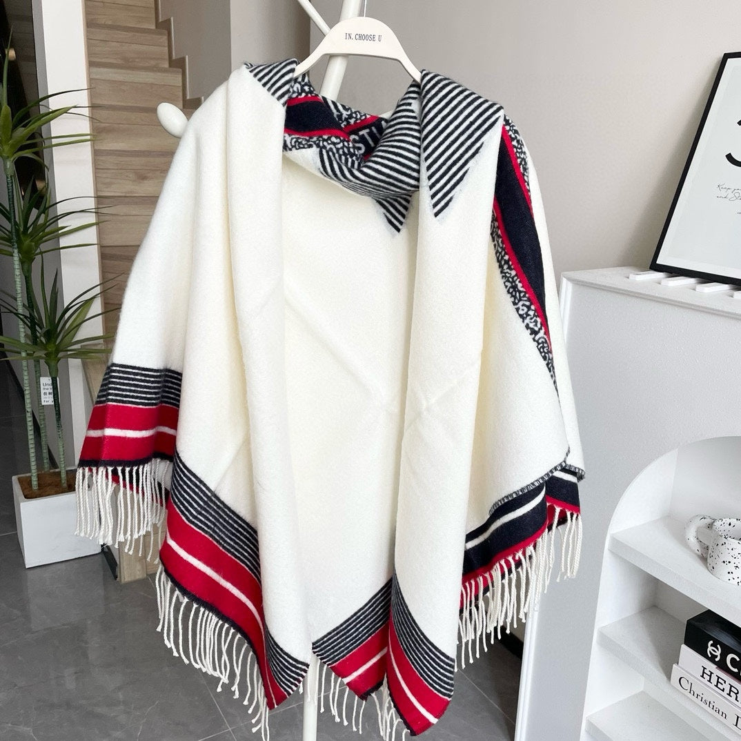 LARGE SHAWL 140 CM IN WHITE MIX COLORFUL CASHMERE AND WOOL 416843 mysite