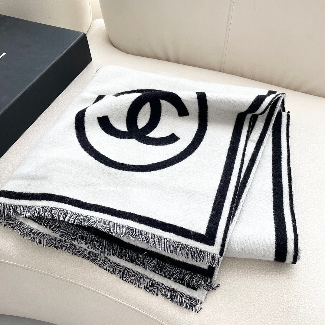 CC Scarf 195 CM White Mix Black Cashmere And Wool 418442 mysite