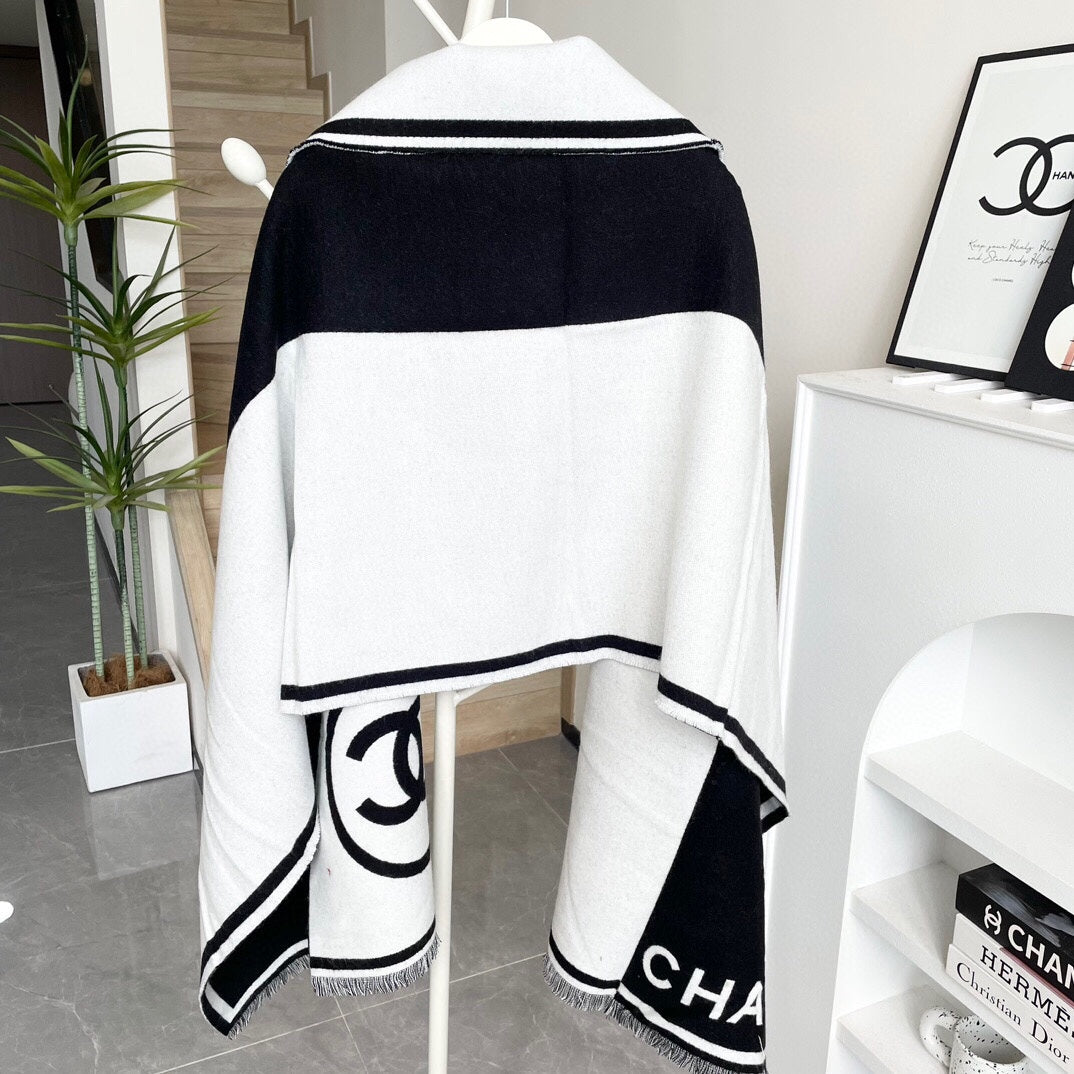 CC Scarf 195 CM White Mix Black Cashmere And Wool 418442 mysite