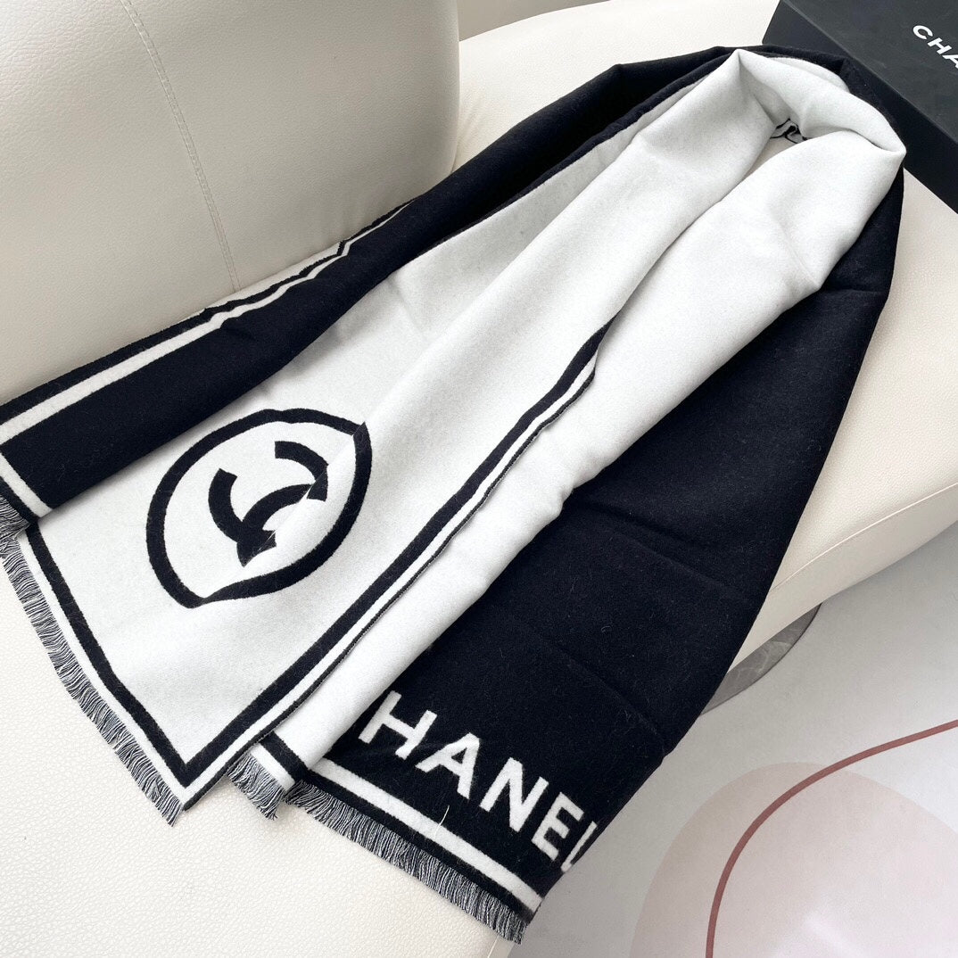 CC Scarf 195 CM White Mix Black Cashmere And Wool 418442 mysite