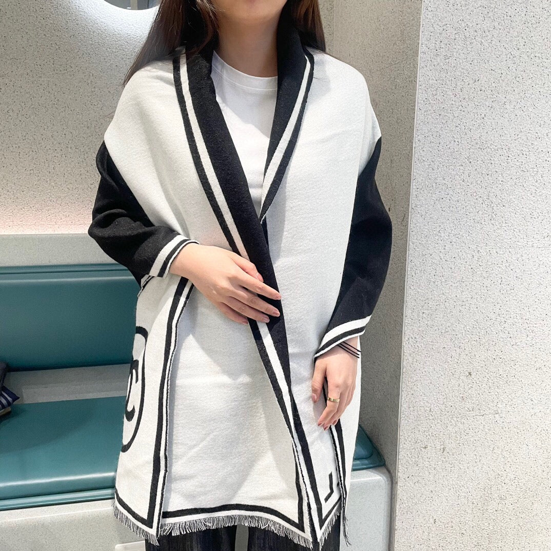 CC Scarf 195 CM White Mix Black Cashmere And Wool 418442 mysite