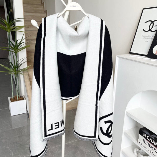 CC Scarf 195 CM White Mix Black Cashmere And Wool 418442 mysite