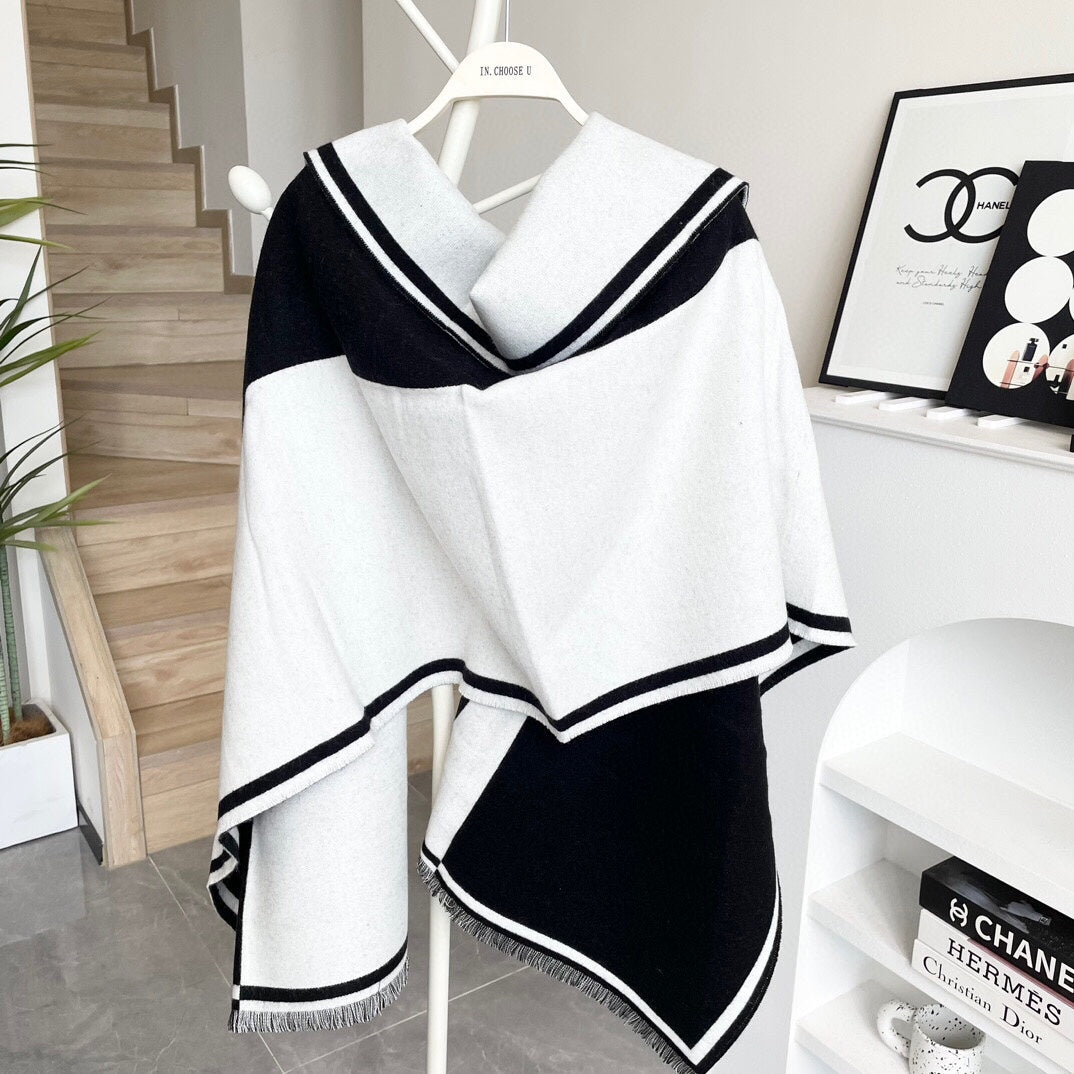 CC Scarf 195 CM Black Mix White Cashmere And Wool 418443 mysite