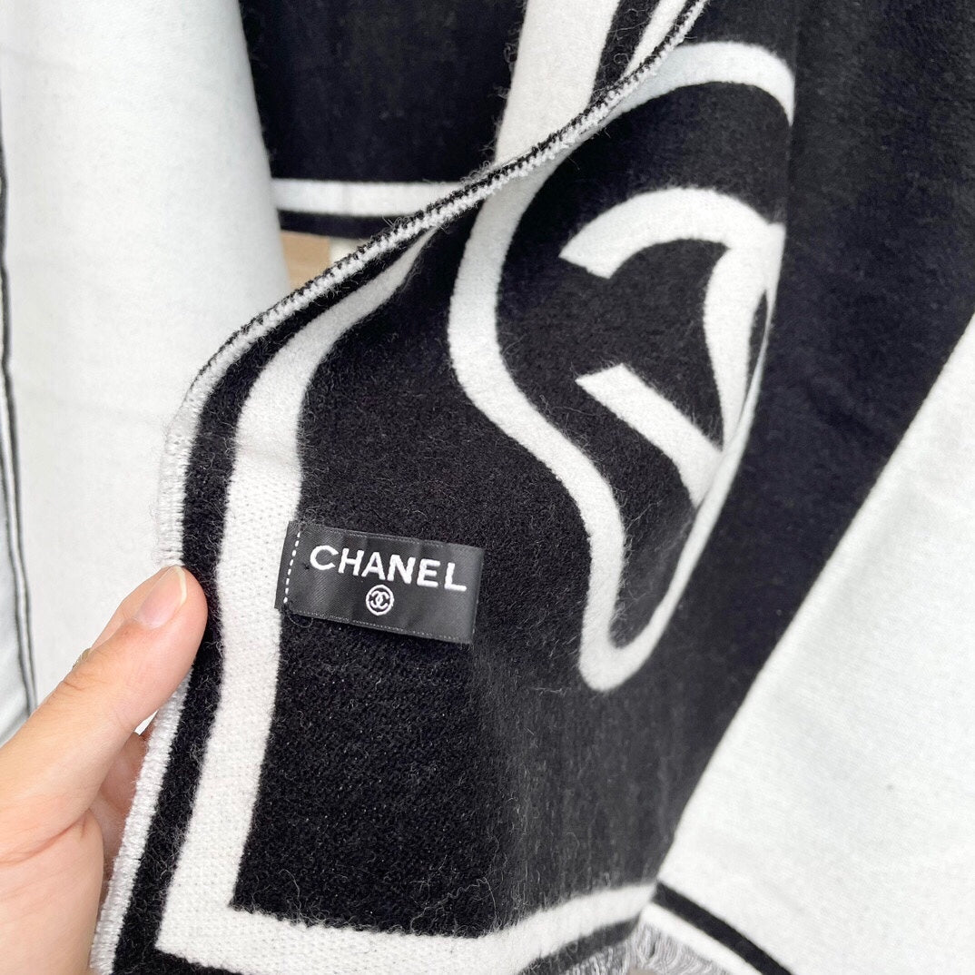 CC Scarf 195 CM Black Mix White Cashmere And Wool 418443 mysite