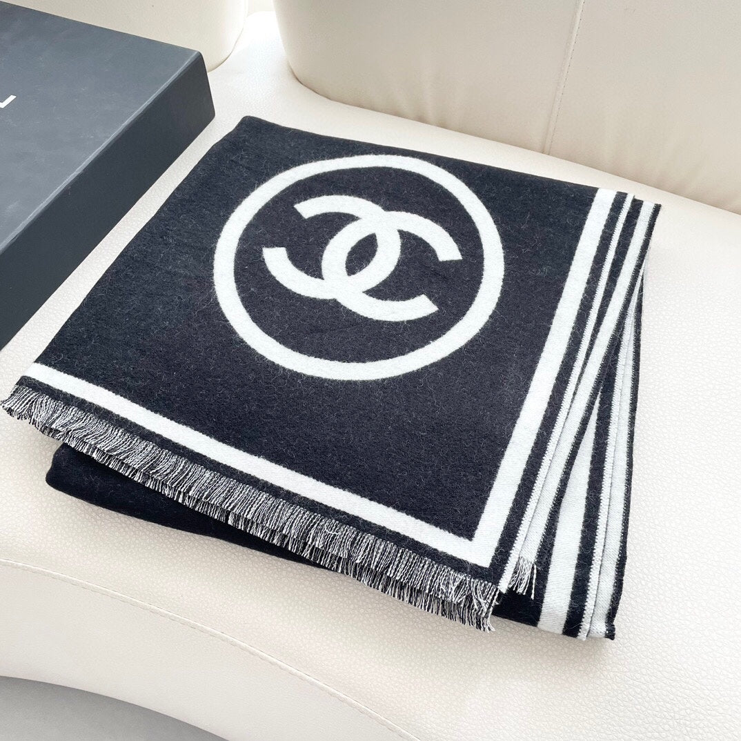 CC Scarf 195 CM Black Mix White Cashmere And Wool 418443 mysite