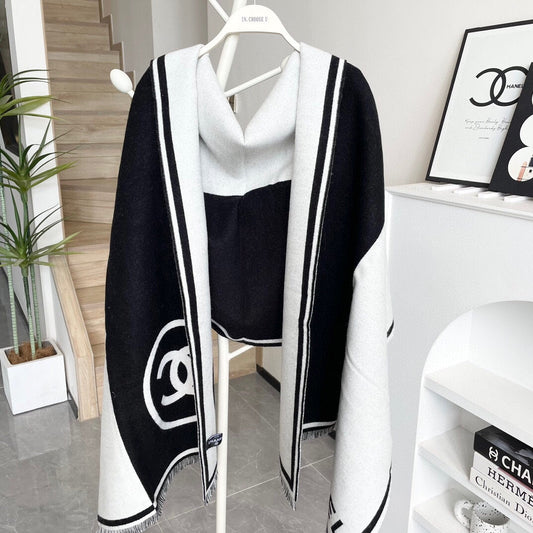CC Scarf 195 CM Black Mix White Cashmere And Wool 418443 mysite