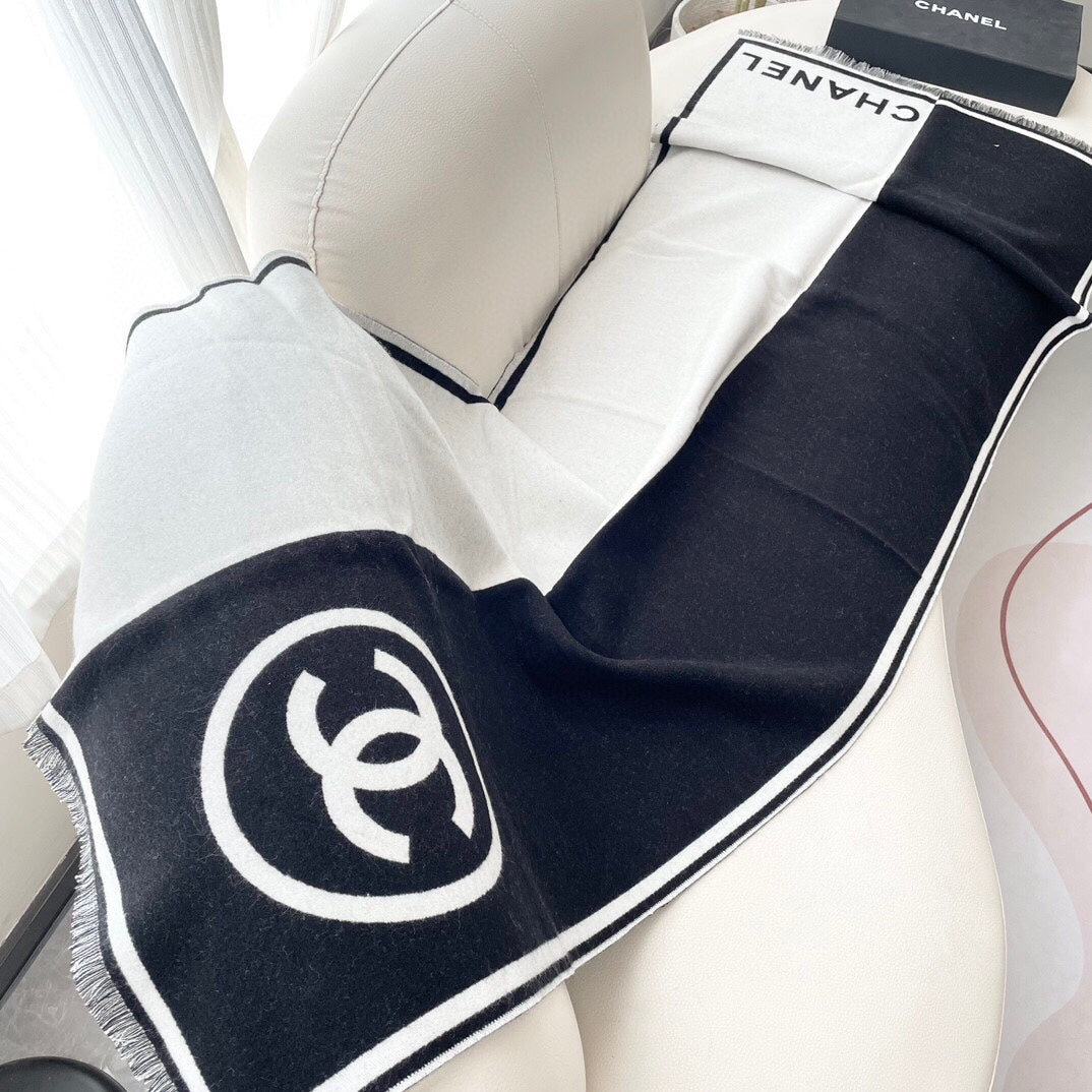 CC Scarf 195 CM Black Mix White Cashmere And Wool 418443 mysite