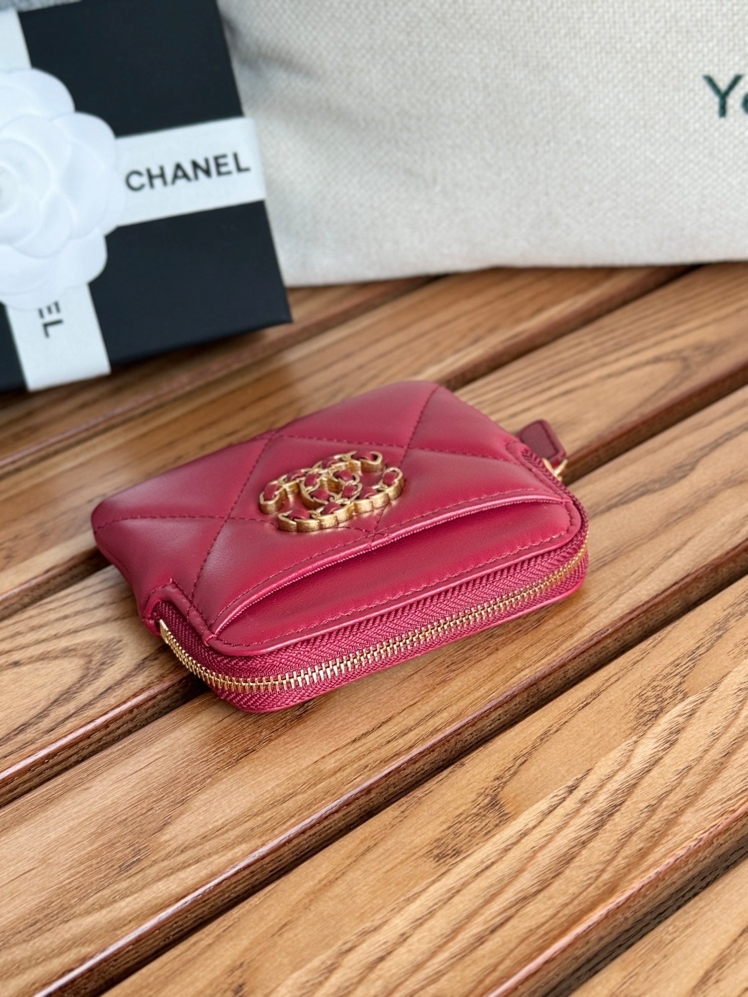 cc 19 zipped coin purse 11cm burgundy lambskin gold hardware mysite