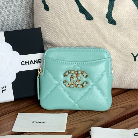 cc 19 zipped coin purse 11cm turquoise blue lambskin gold hardware mysite