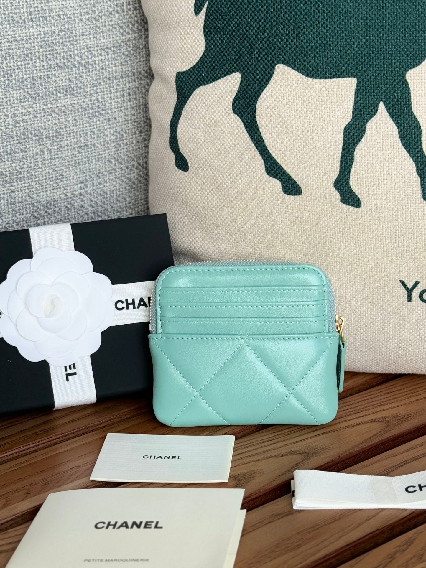 cc 19 zipped coin purse 11cm turquoise blue lambskin gold hardware mysite