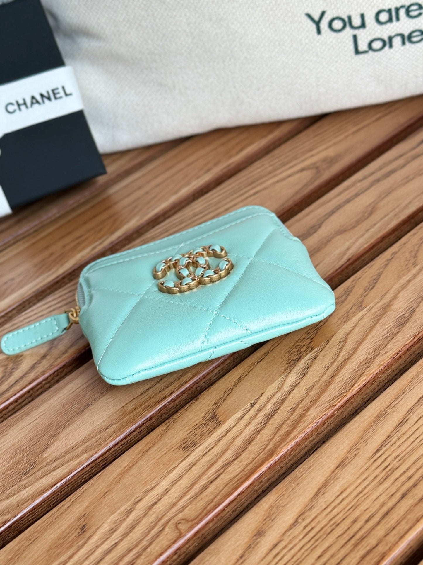 cc 19 zipped coin purse 11cm turquoise blue lambskin gold hardware mysite