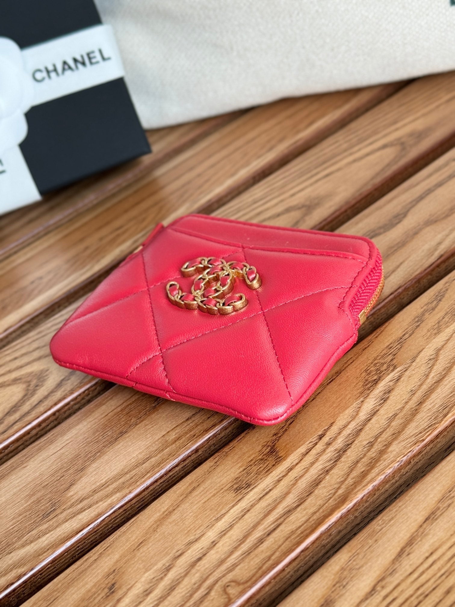 cc 19 zipped coin purse 11cm black lambskin gold hardware mysite